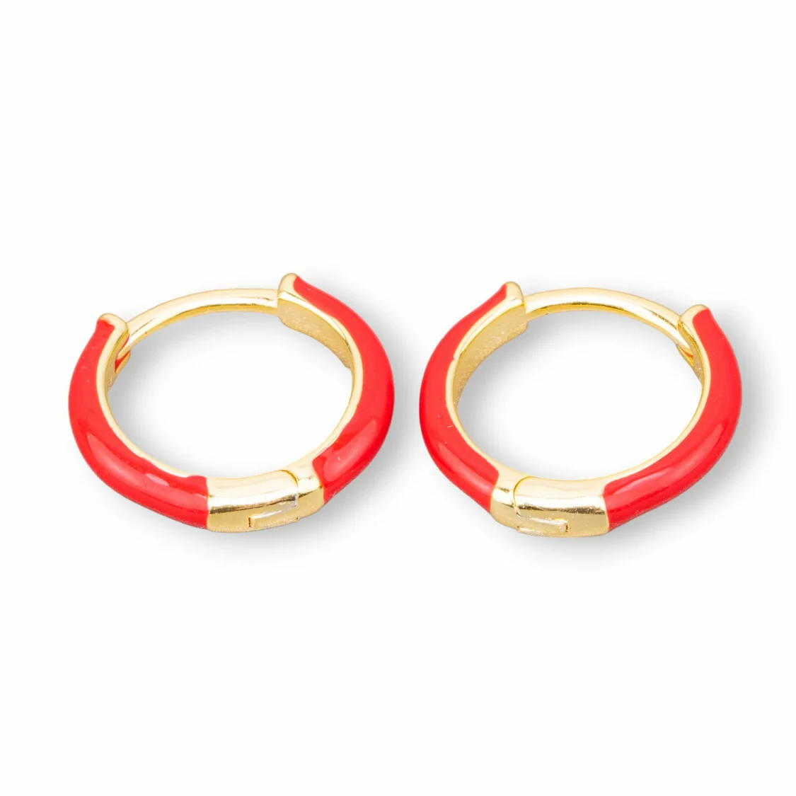 Orecchini Perno Di Argento 925 Con Cerchietto Smaltato 3x16mm 2 Coppie Dorato Rosso-ARGENTO 925 DESIGN ITALY | Worldofjewel.com