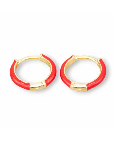 Orecchini Perno Di Argento 925 Con Cerchietto Smaltato 3x16mm 2 Coppie Dorato Rosso-ARGENTO 925 DESIGN ITALY | Worldofjewel.com