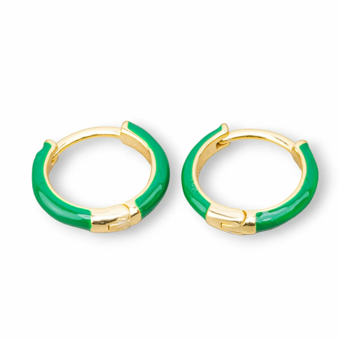 Orecchini Perno Di Argento 925 Con Cerchietto Smaltato 3x16mm 2 Coppie Dorato Verde-ARGENTO 925 DESIGN ITALY | Worldofjewel.com