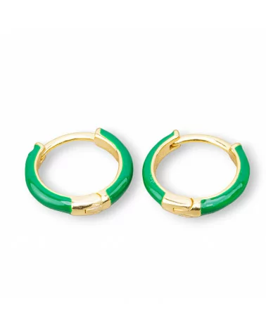 Orecchini Perno Di Argento 925 Con Cerchietto Smaltato 3x16mm 2 Coppie Dorato Verde-ARGENTO 925 DESIGN ITALY | Worldofjewel.com