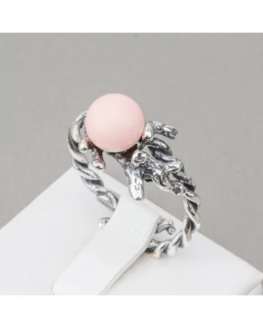 Anello Di Argento 925 Made in ITALY 22x30mm Misura Regolabile Con Pasta Di Corallo Rosa 4Fiori-ANELLI DI ARGENTO 925 | Worldofjewel.com