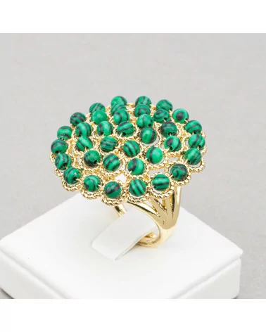 Anello Di Bronzo Con Perline Di Pietre Dure Ammagliate 30mm Misura Regolabile Pasta Di Malachite-ANELLI BRONZO CON PIETRE INCASTONATE | Worldofjewel.com