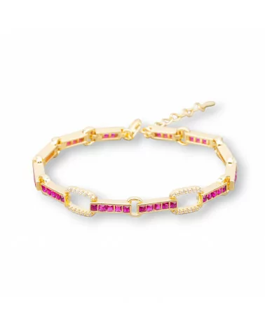 Bracciale Di Argento 925 'Amelia' Con Zircone A Quadrati E Maglia Ovale Larghezza 7,5m Lunghezza 17,5cm+3cm Dorato Rosso Ruby-BRACCIALI TENNIS | Worldofjewel.com