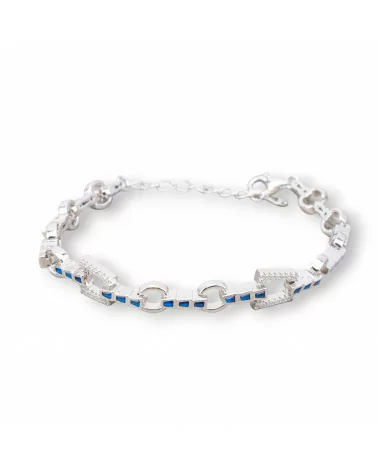 Bracciale Di Argento 925 'Amelia' Con Zircone Trapezio E Catena Larghezza 8mm Lunghezza 17cm+3cm Rodiato Blu-BRACCIALI TENNIS | Worldofjewel.com