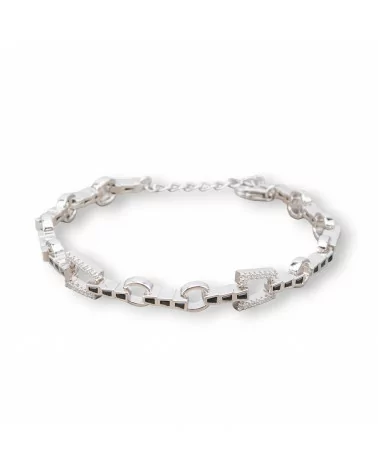 Bracciale Di Argento 925 'Amelia' Con Zircone Trapezio E Catena Larghezza 8mm Lunghezza 17cm+3cm Rodiato Nero-BRACCIALI TENNIS | Worldofjewel.com