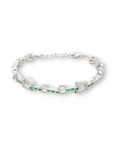 Bracciale Di Argento 925 'Amelia' Con Zircone Trapezio E Catena Larghezza 8mm Lunghezza 17cm+3cm Rodiato Verde-BRACCIALI TENNIS | Worldofjewel.com