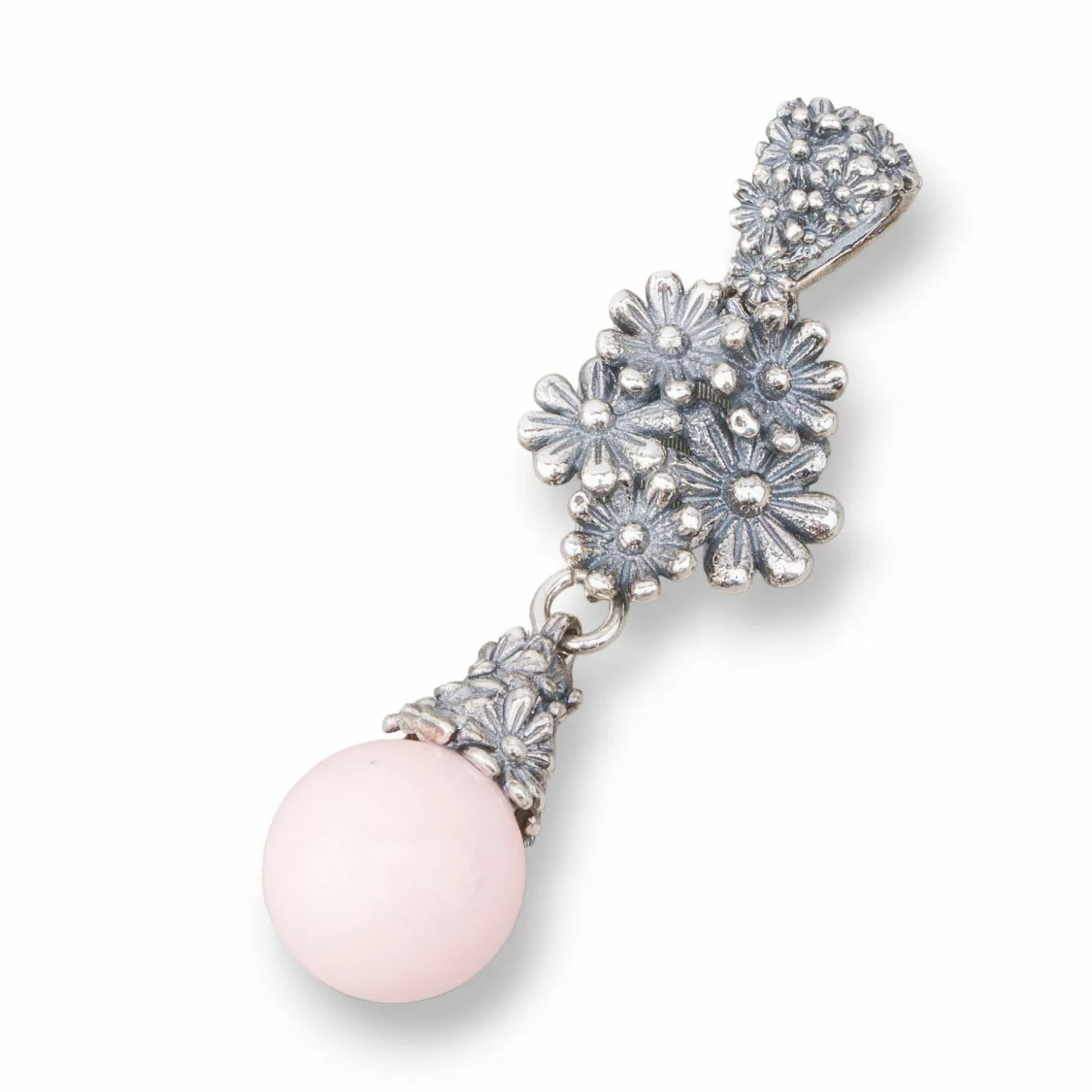 Pendente Di Argento 925 Made in ITALY 13x41mm Con Pasta Di Corallo Rosa 4Fiori-ARGENTO 925 DESIGN ITALY | Worldofjewel.com