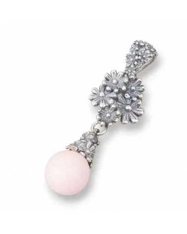 Pendente Di Argento 925 Made in ITALY 13x41mm Con Pasta Di Corallo Rosa 4Fiori-ARGENTO 925 DESIGN ITALY | Worldofjewel.com