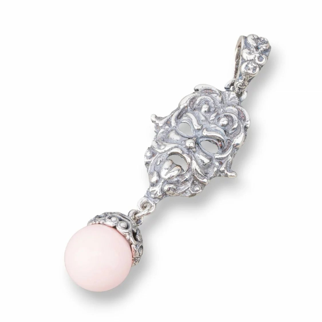 Pendente Di Argento 925 Made in ITALY 17x50mm Con Pasta Di Corallo Rosa 4Fiori-ARGENTO 925 DESIGN ITALY | Worldofjewel.com