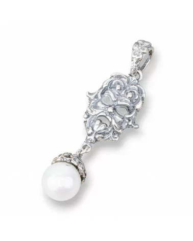 Pendente Di Argento 925 Made in ITALY 17x50mm Con Perle Di Maiorca-ARGENTO 925 DESIGN ITALY | Worldofjewel.com