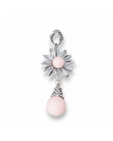 Pendente Di Argento 925 Made in ITALY 18x48mm Con Pasta Di Corallo Rosa 4Fiori-ARGENTO 925 DESIGN ITALY | Worldofjewel.com