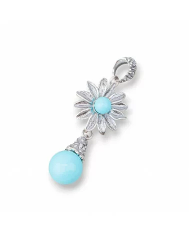 Pendente Di Argento 925 Made in ITALY 18x48mm Con Pasta Di Turchese 4Fiori-ARGENTO 925 DESIGN ITALY | Worldofjewel.com