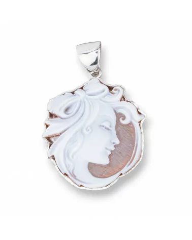 Pendente Di Argento 925 Made in ITALY 32x48mm Con Cameo Naturale-ARGENTO 925 DESIGN ITALY | Worldofjewel.com