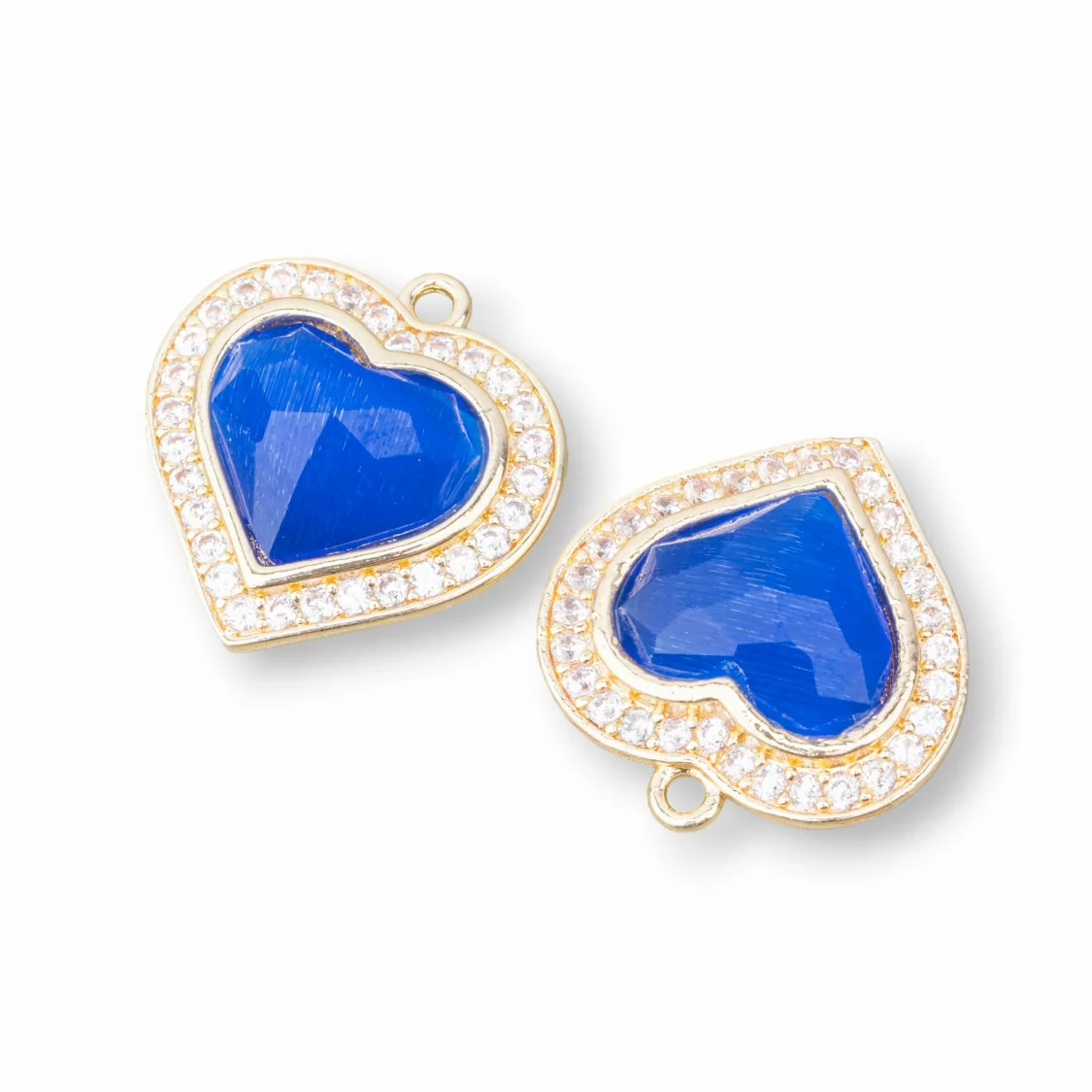 Componente Pendente Di Bronzo Con Occhio Di Gatto Incastonati Cuore 18mm Con 1 Anellino 6pz Dorato Blu-CABOCHON BORDATI E INCASTONATI | Worldofjewel.com