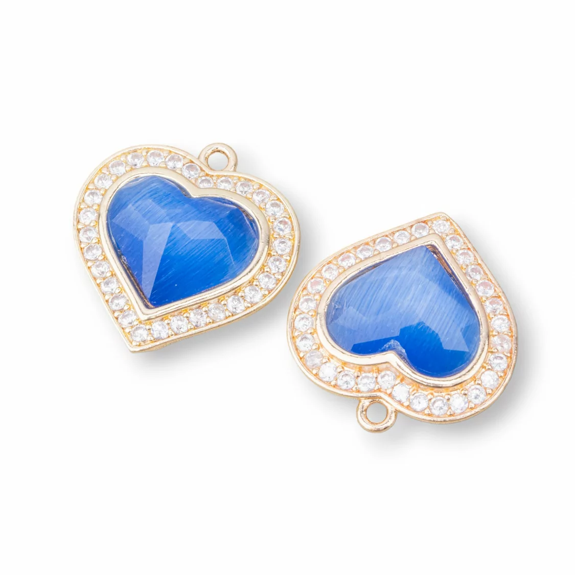 Componente Pendente Di Bronzo Con Occhio Di Gatto Incastonati Cuore 18mm Con 1 Anellino 6pz Dorato Blu Chiaro-CABOCHON BORDATI E INCASTONATI | Worldofjewel.com