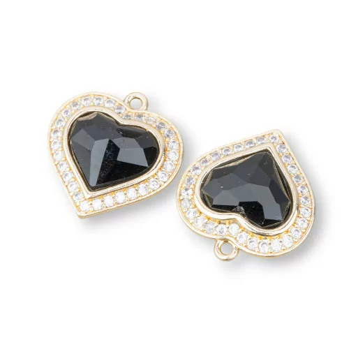 Componente Pendente Di Bronzo Con Occhio Di Gatto Incastonati Cuore 18mm Con 1 Anellino 6pz Dorato Nero-CABOCHON BORDATI E INCASTONATI | Worldofjewel.com