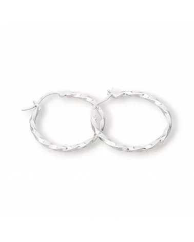 Orecchini Perno Di Argento 925 Con Cerchietto Twist 30mm 1 Coppia Rodiato-ARGENTO 925 DESIGN ITALY | Worldofjewel.com