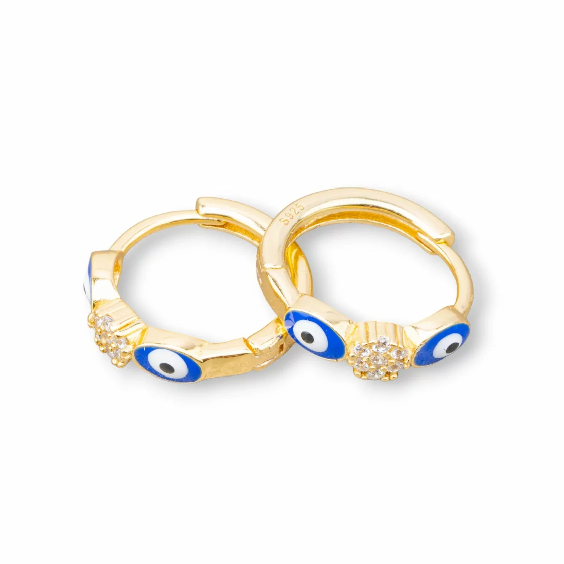 Orecchini Perno Di Argento 925 Con Cerchietto Occhio di Allah 4x16mm 2 Coppie Dorato Blu-ARGENTO 925 DESIGN ITALY | Worldofjewel.com