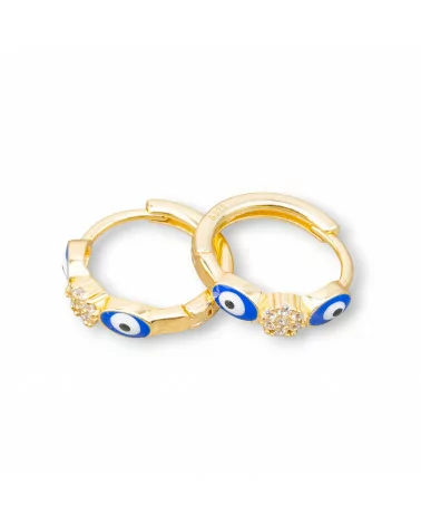 Orecchini Perno Di Argento 925 Con Cerchietto Occhio di Allah 4x16mm 2 Coppie Dorato Blu-ARGENTO 925 DESIGN ITALY | Worldofjewel.com