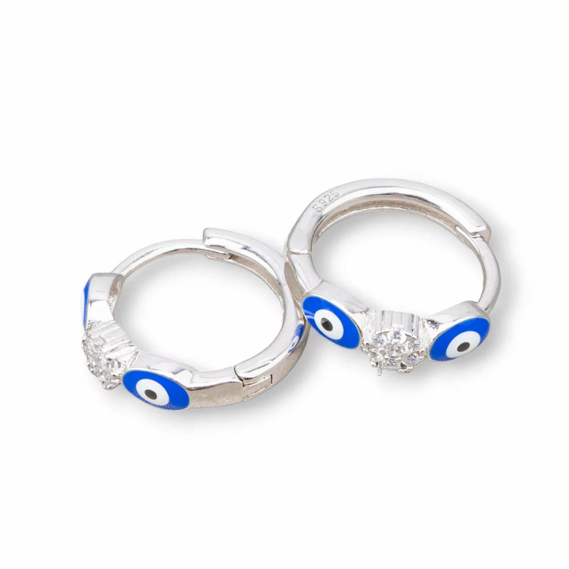 Orecchini Perno Di Argento 925 Con Cerchietto Occhio di Allah 4x16mm 2 Coppie Rodiato Blu-ARGENTO 925 DESIGN ITALY | Worldofjewel.com