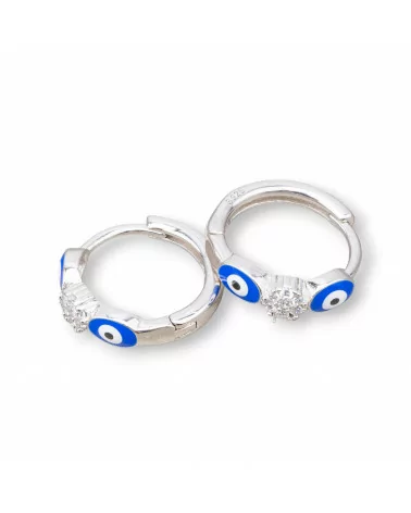 Orecchini Perno Di Argento 925 Con Cerchietto Occhio di Allah 4x16mm 2 Coppie Rodiato Blu-ARGENTO 925 DESIGN ITALY | Worldofjewel.com