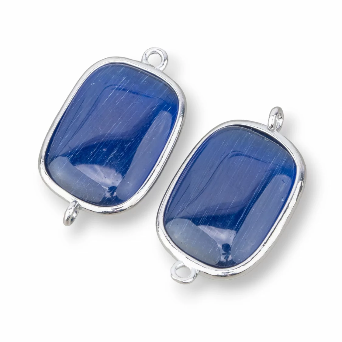 Connettore Componente Di Ottone Con Occhio Di Gatto Rettangolo 16x21mm Con 2 Anellini 8pz Rodiato Blu- QUADRATO | Worldofjewel.com