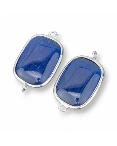 Connettore Componente Di Ottone Con Occhio Di Gatto Rettangolo 16x21mm Con 2 Anellini 8pz Rodiato Blu- QUADRATO | Worldofjewel.com