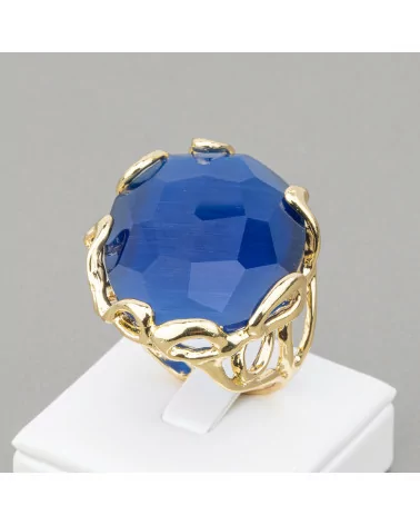 Anello Di Bronzo Collezione AURORA 28x32mm Con Occhio Di Gatto Misura Regolabile Dorato Blu-ANELLI BRONZO E OCCHIO DI GATTO | Worldofjewel.com