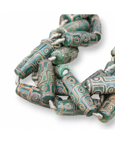 Agata Tibetana Barilotto 10x30mm Verde Acqua-AGATA TIBETANA | Worldofjewel.com