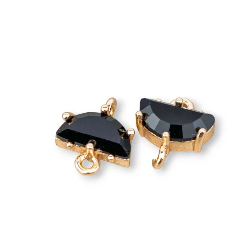 Μπρούτζινο Εξάρτημα σύνδεσης με Faceted CZ Crescent Crystals 10x7mm 24pcs With 2 Rings Black