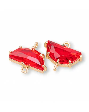 Componente Connettore Di Bronzo Con Cristalli CZ Mezzaluna Sfaccettate 16,5x9mm 18pz Con 2 Anellini Rosso-CABOCHON BORDATI E INCASTONATI | Worldofjewel.com