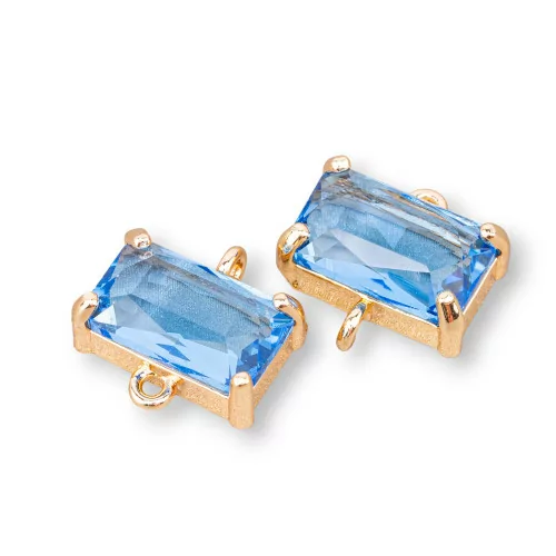 Componente Connettore Di Bronzo Con Cristalli CZ Rettangolo Sfaccettato 14x9mm 16pz Con 2 Anellini Azzurro-CABOCHON BORDATI E INCASTONATI | Worldofjewel.com