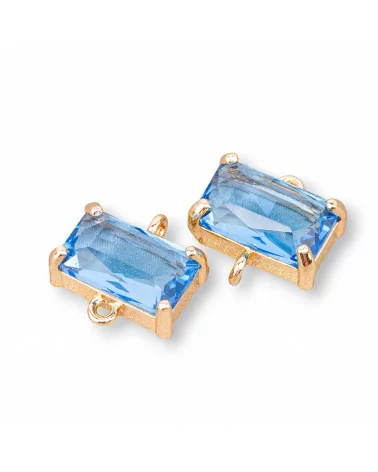 Componente Connettore Di Bronzo Con Cristalli CZ Rettangolo Sfaccettato 14x9mm 16pz Con 2 Anellini Azzurro-CABOCHON BORDATI E INCASTONATI | Worldofjewel.com