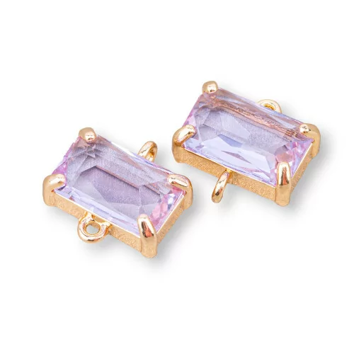 Bronze Connector Component With CZ Crystals Faceted Rectangle 14x9mm 16pcs With 2 Lavender Rings