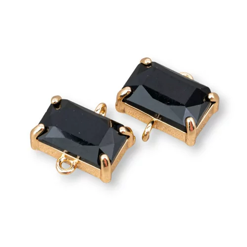 Componente conector de bronce con cristales CZ Rectángulo facetado 14x9 mm 16 piezas con 2 anillos Negro