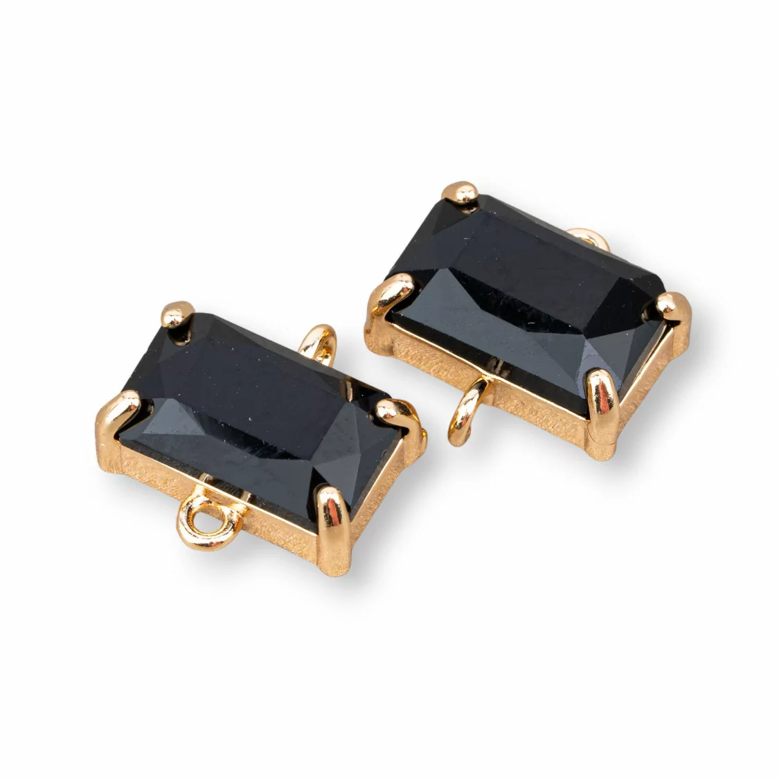 Componente Connettore Di Bronzo Con Cristalli CZ Rettangolo Sfaccettato 14x9mm 16pz Con 2 Anellini Nero-CABOCHON BORDATI E INCASTONATI | Worldofjewel.com