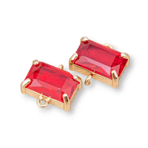 Composant de connecteur en bronze avec cristaux CZ rectangle à facettes 14x9mm 16 pièces avec 2 anneaux rouges