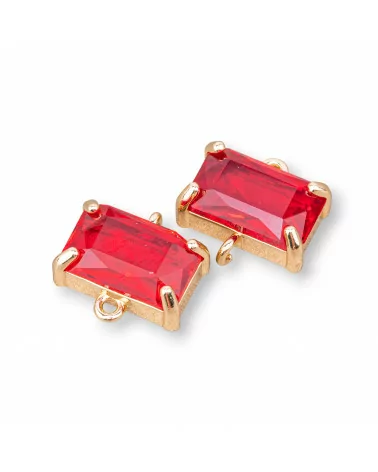 Componente Connettore Di Bronzo Con Cristalli CZ Rettangolo Sfaccettato 14x9mm 16pz Con 2 Anellini Rosso-CABOCHON BORDATI E INCASTONATI | Worldofjewel.com