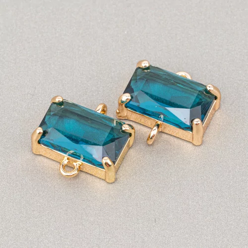 Bronze Connector Component With CZ Crystals Faceted Rectangle 14x9mm 16pcs With 2 Emerald Rings