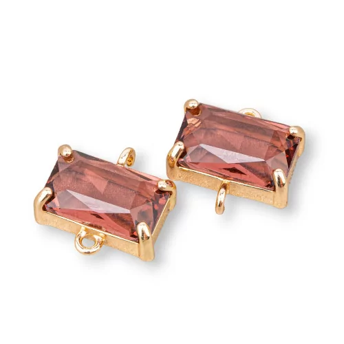 Bronze Connector Component With CZ Crystals Faceted Rectangle 14x9mm 16pcs With 2 Red Rings