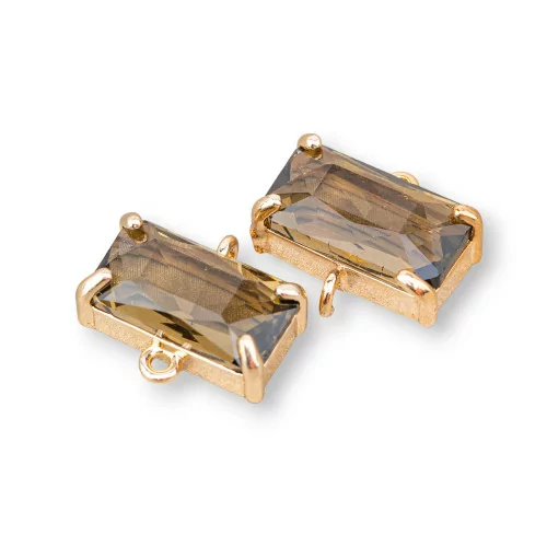 Composant de connecteur en bronze avec cristaux CZ rectangle à facettes 16x9mm 15 pièces avec 2 anneaux fumés