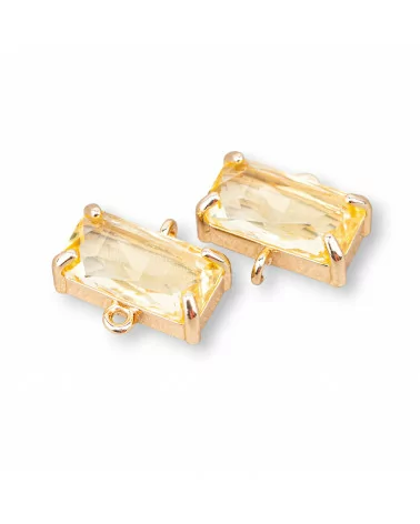 Componente Connettore Di Bronzo Con Cristalli CZ Rettangolo Sfaccettato 16x9mm 15pz Con 2 Anellini Giallo-CABOCHON BORDATI E INCASTONATI | Worldofjewel.com