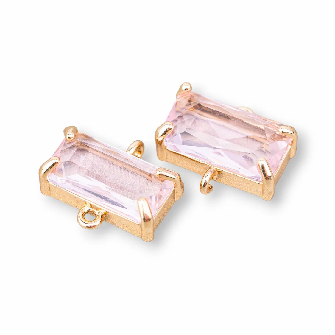 Componente Connettore Di Bronzo Con Cristalli CZ Rettangolo Sfaccettato 16x9mm 15pz Con 2 Anellini Rosa-CABOCHON BORDATI E INCASTONATI | Worldofjewel.com