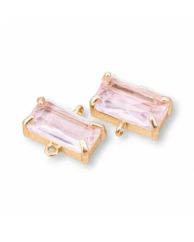 Componente Connettore Di Bronzo Con Cristalli CZ Rettangolo Sfaccettato 16x9mm 15pz Con 2 Anellini Rosa-CABOCHON BORDATI E INCASTONATI | Worldofjewel.com