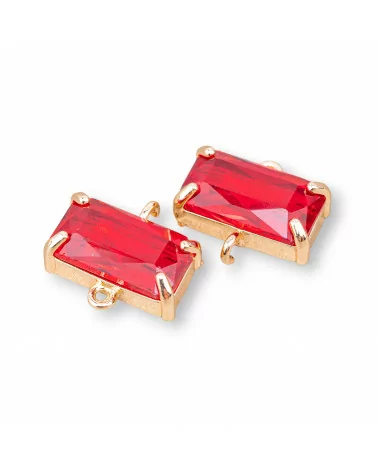 Componente Connettore Di Bronzo Con Cristalli CZ Rettangolo Sfaccettato 16x9mm 15pz Con 2 Anellini Rosso-CABOCHON BORDATI E INCASTONATI | Worldofjewel.com