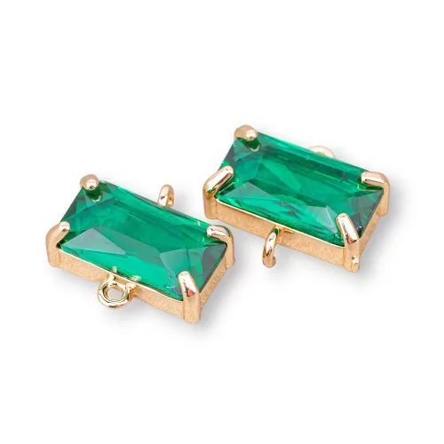 Bronze Connector Component With CZ Crystals Faceted Rectangle 16x9mm 15pcs With 2 Green Rings