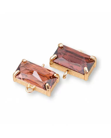 Componente Connettore Di Bronzo Con Cristalli CZ Rettangolo Sfaccettato 16x9mm 15pz Con 2 Anellini Vinaccia-CABOCHON BORDATI E INCASTONATI | Worldofjewel.com