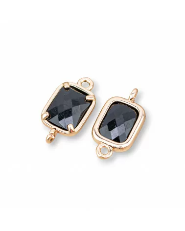 Componente Connettore Di Bronzo Con Cristalli CZ Rettangolo Sfaccettato 8x10mm 28pz Con 2 Anellini Nero-CABOCHON BORDATI E INCASTONATI | Worldofjewel.com