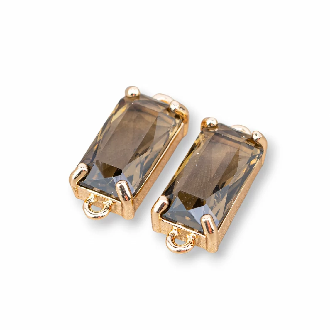 Componente Connettore Di Bronzo Con Cristalli CZ Rettangolo Sfaccettato 8x16mm 15pz Con 2 Anellini Fume'-CABOCHON BORDATI E INCASTONATI | Worldofjewel.com