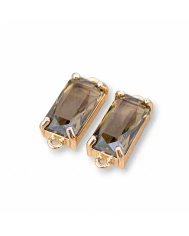 Componente Connettore Di Bronzo Con Cristalli CZ Rettangolo Sfaccettato 8x16mm 15pz Con 2 Anellini Fume'-CABOCHON BORDATI E INCASTONATI | Worldofjewel.com